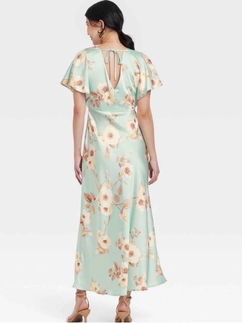 D167 NWT A New Day Empire Waist Flutter Sleeve Satin Maxi Dress - Size: Small